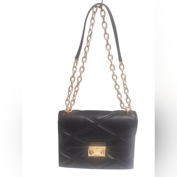 Michael Kors Black Serena Quilted Chain Shoulder Bag - Picture 1 of 16